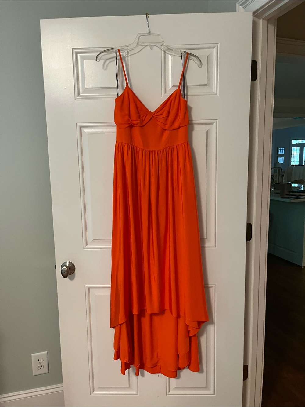 ML Monique Lhuillier Faille Twist Front High-Low Dress Clementine Orange 4